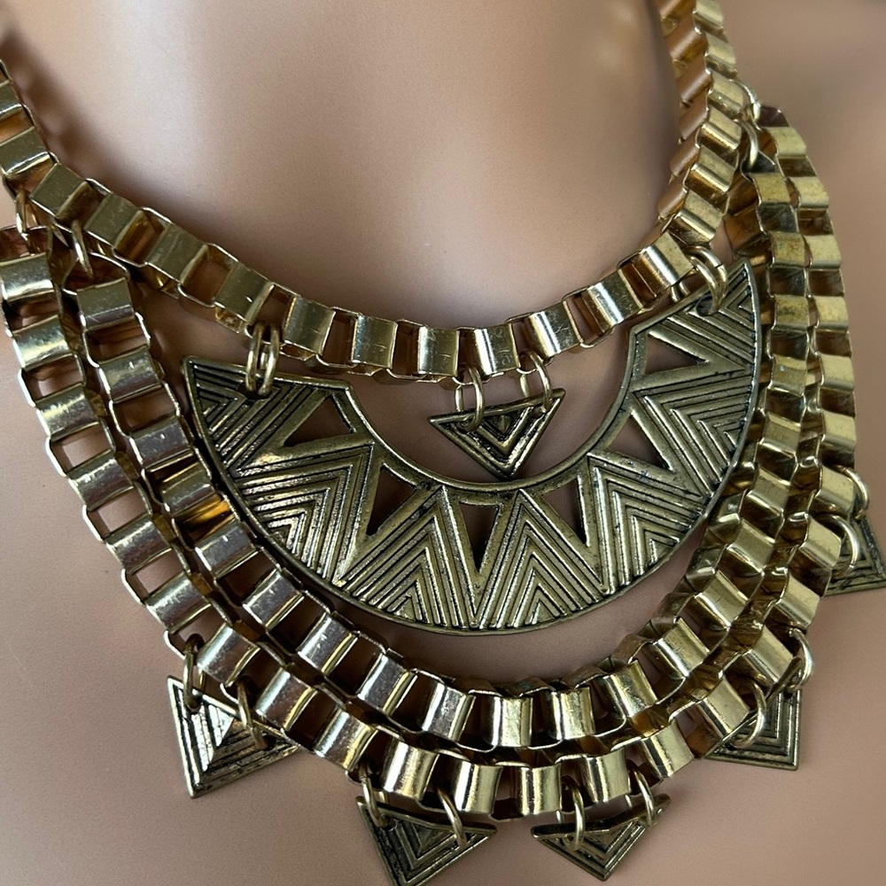 Show-Stopper Gold Tone Egyptian Style Choker Bib Necklace
